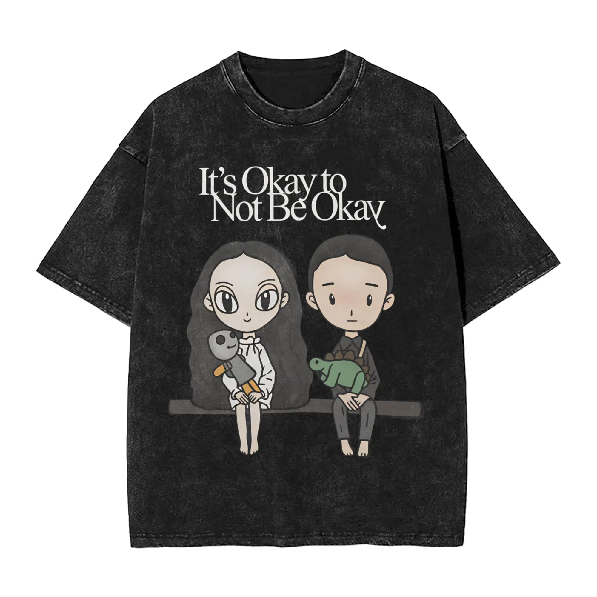 It’s Okay to Not be Okay Cartoon Men T Shirts Washed  Leisure Tees Short Sleeve O Neck T-Shirt Cotton Printed Clothes