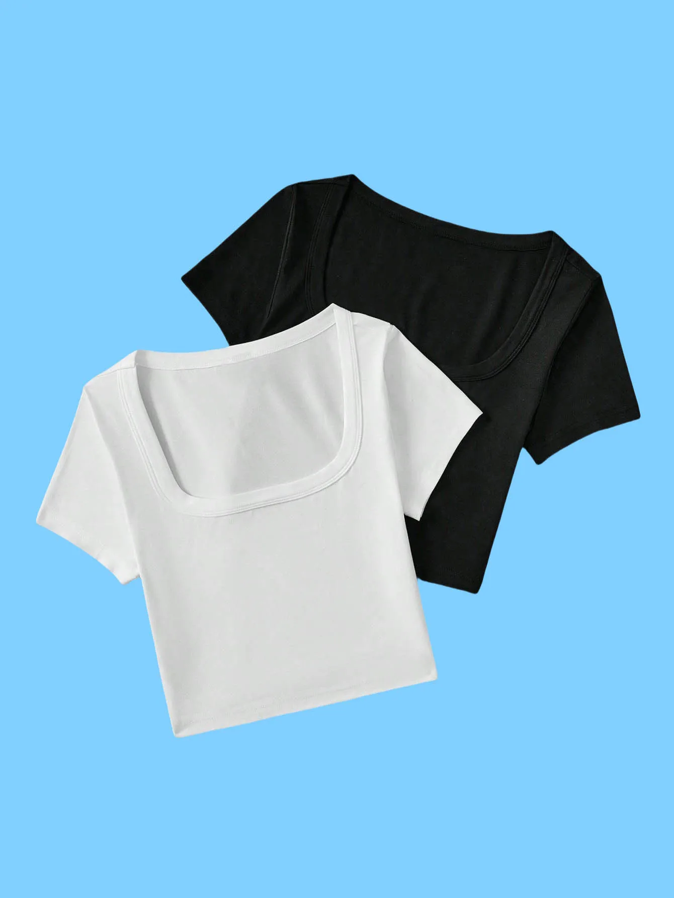 

Комплект из 2 шикарных коротких футболок с французским квадратным вырезом и правой плечом