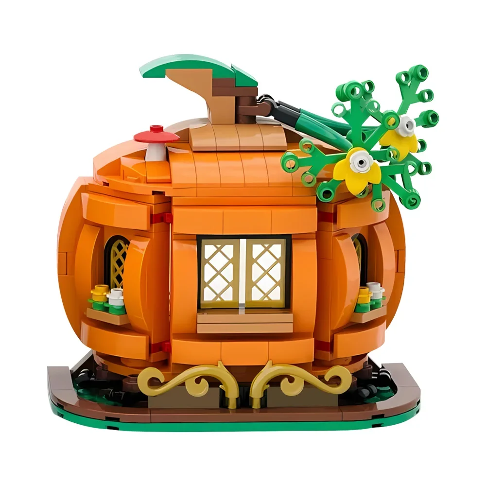 MOC The Pumpkin Cottage بنة مجموعات لطيف اليقطين منزل DIY تصميم سطح المكتب الديكور لعبة الطوب هدية الهالوين للطفل #2