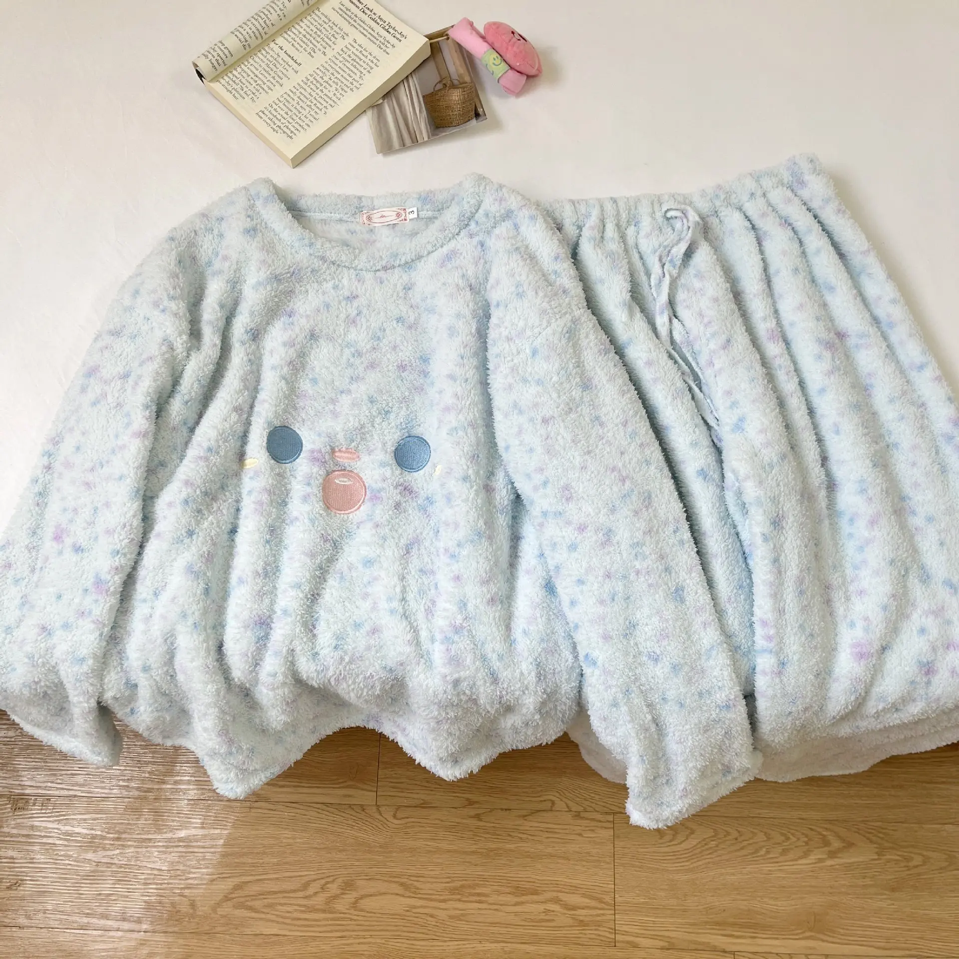 

Толстая зимняя одежда для сна, женский комплект домашней одежды, зимний теплый повседневный комплект домашней одежды, удобный флисовый милый синий пижамный комплект