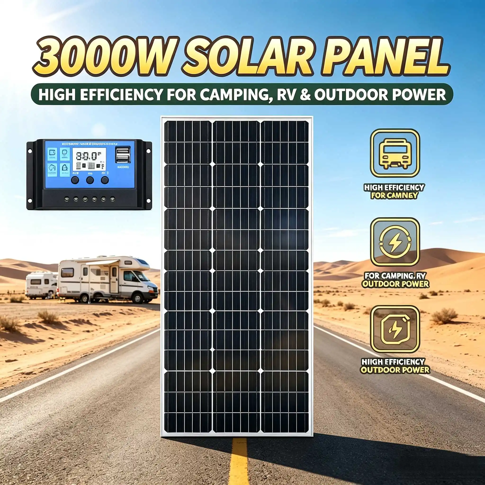 3000W/6000W 18V Monocrystalline Solar Panel System Kit With Controller For RV Boat Off-Grid Power