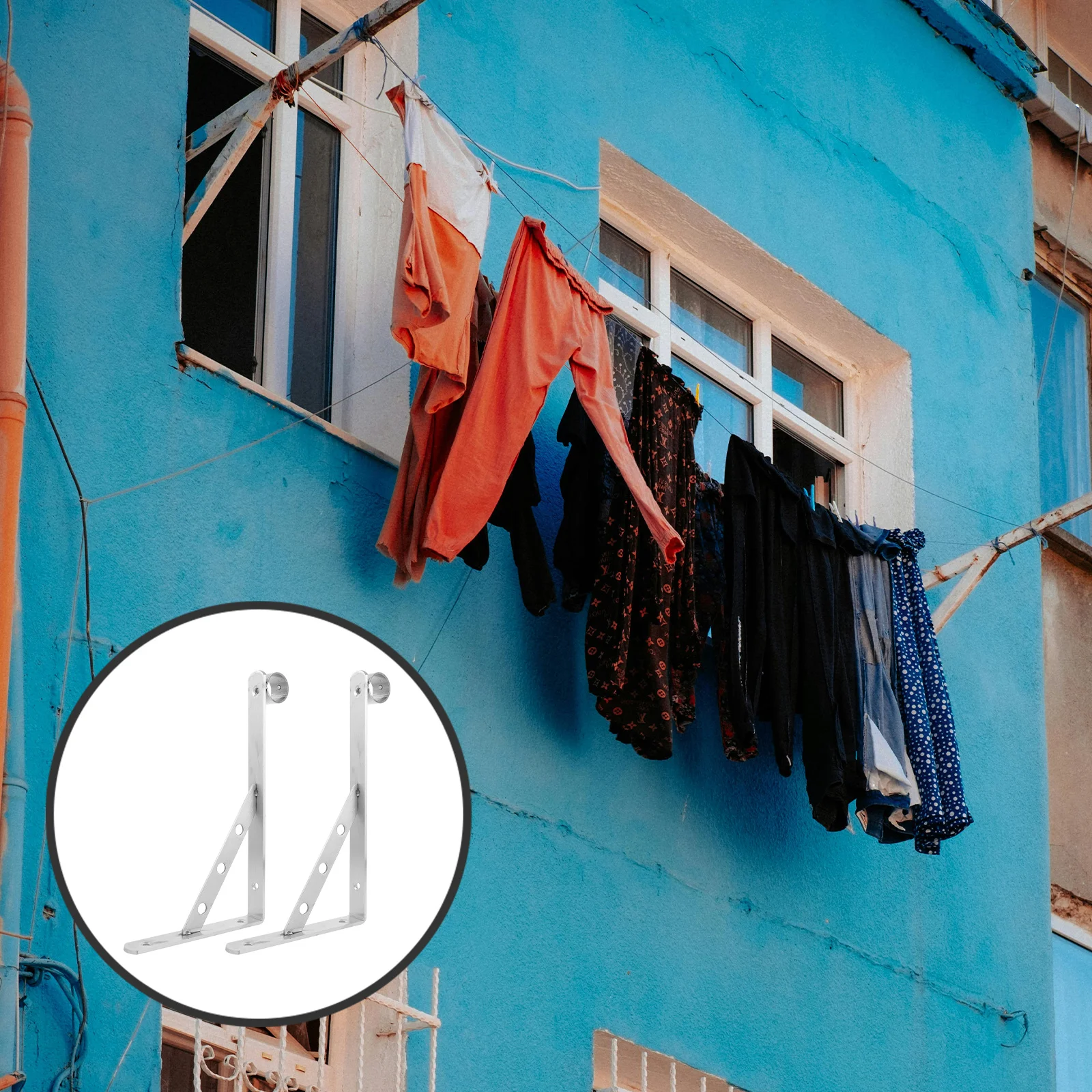 

2Pcs Heavy Duty Triangle Bracket Stainless Steel Clothes Drying Rack Support Rod Mount for Closet Curtain and Laundry Use