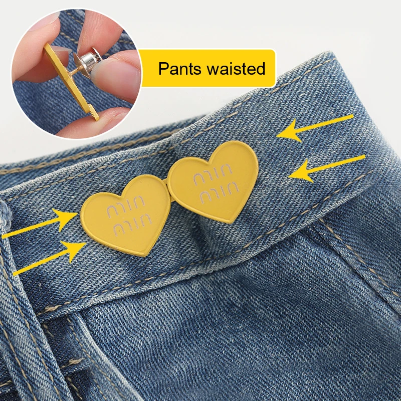 2Pcs Heart Shaped Adjustable Jean Button Waist Buckle Snap Pants Buckle Extender Replacement Jeans Button Attacher Pins