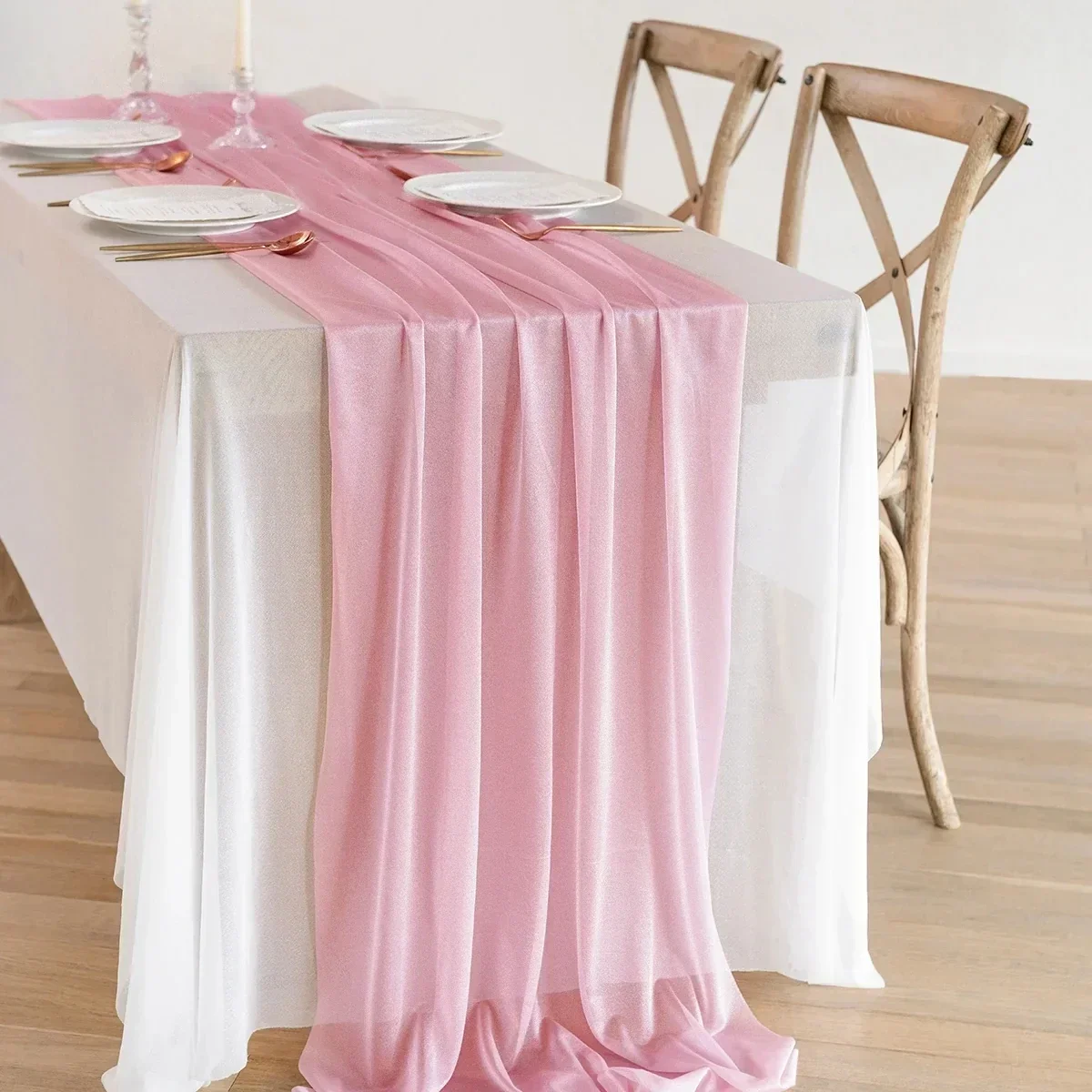 

180cm Chiffon Table Runner Dining Table Decoration Cotton Gauze Table Runner Romantic Boho Tablecloth for Wedding Party Decor