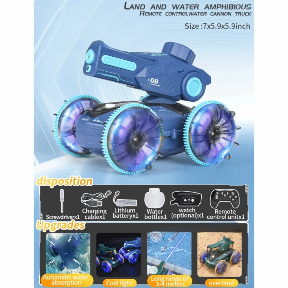 

New Plastic Amphibious RC Car Green Blue Off-road Remote Control Car 2in1 Stunt Amphibious Beach Toys