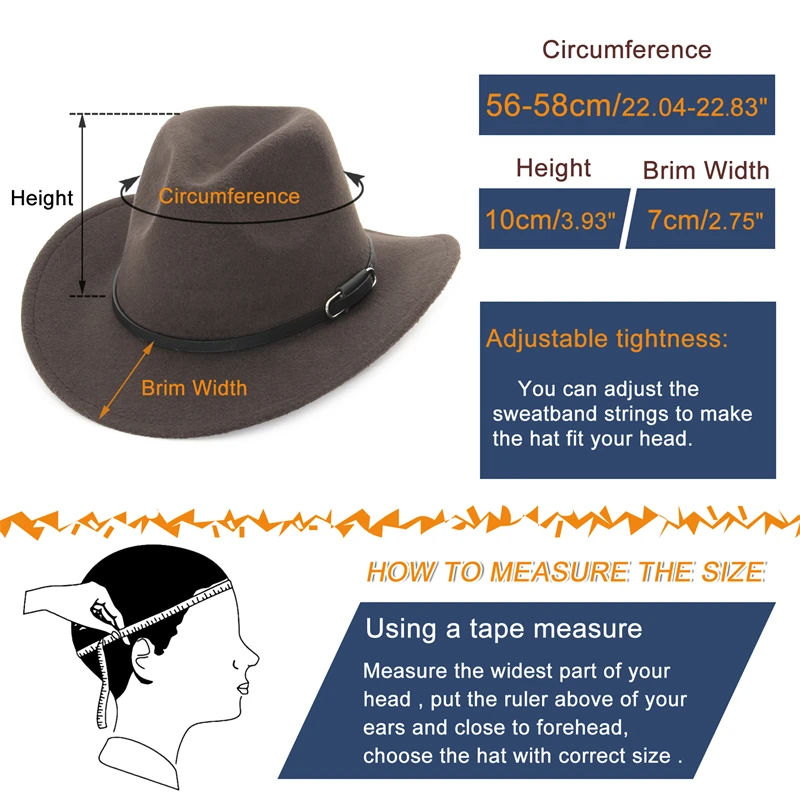 หมวกคาวบอยตะวันตกสําหรับผู้หญิงผู้ชายฤดูใบไม้ร่วงฤดูหนาวสุภาพสตรีกว้าง Brim Cowgirl หมวก Fedora