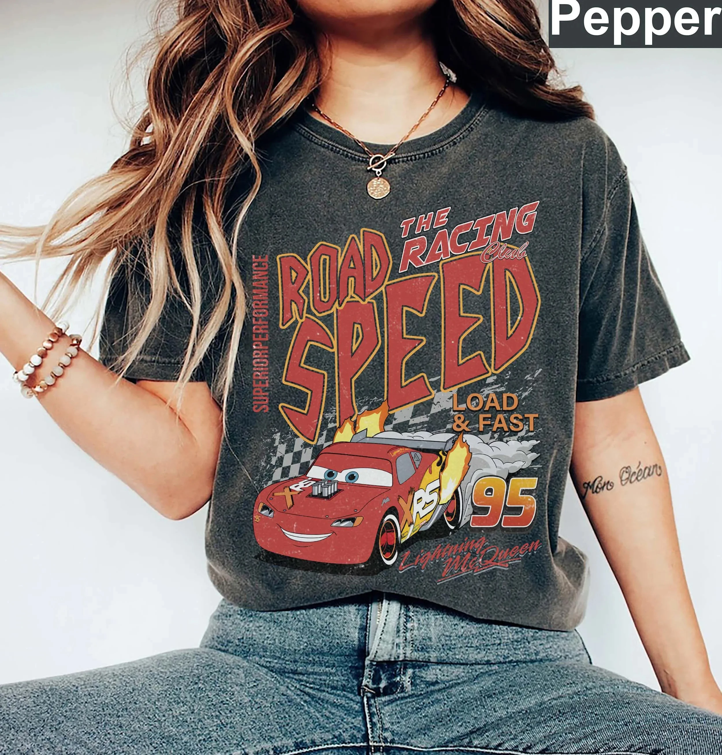 قميص Retro Disney Racing Road Speedo، قميص Vintage Lightning McQueen، قميص Cars Movie Disney، قميص رحلة عائلية من Disney #5