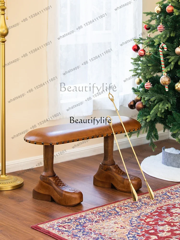 45Solid Wood Shoes Changing Shoe Trying Stool Home Entrance Shoes Wearing Creative Bedroom Bed End Stool
