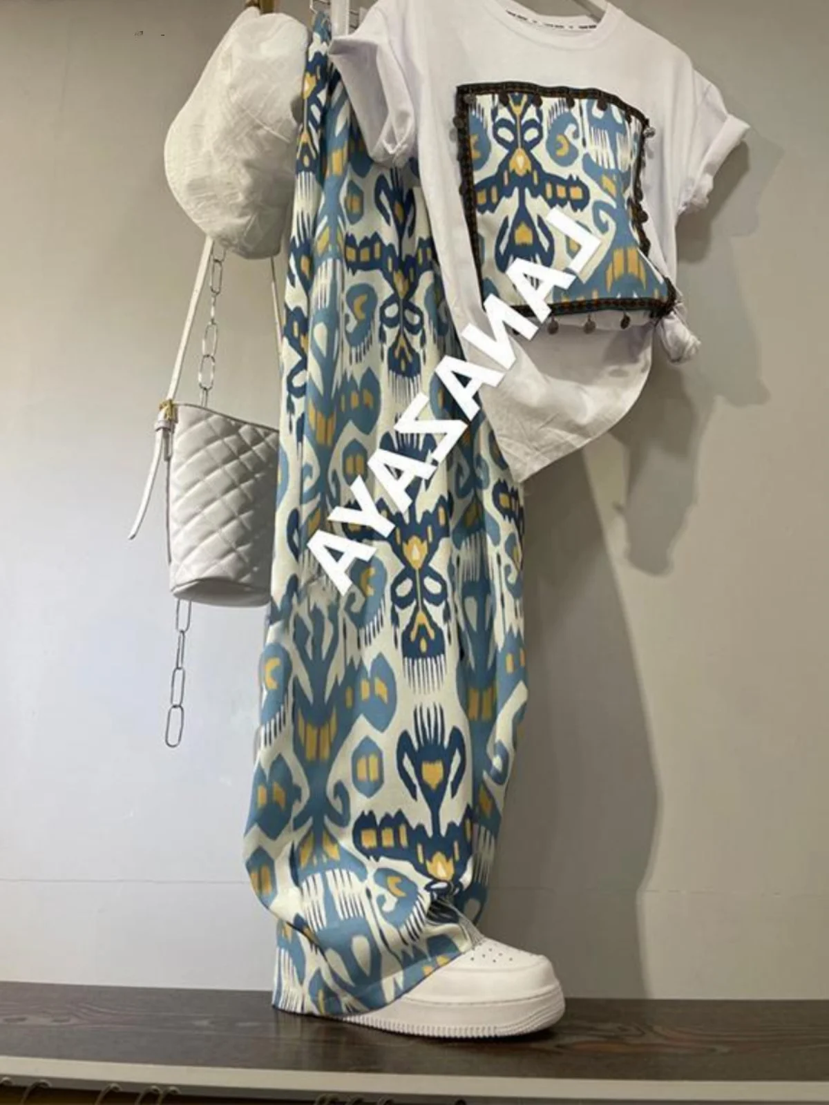 

Loose Wide Leg Pants Set ort Sve T-irt Men's Women's Summer Casual Sportswear Ethnic Sle oulder Length Straight Cut