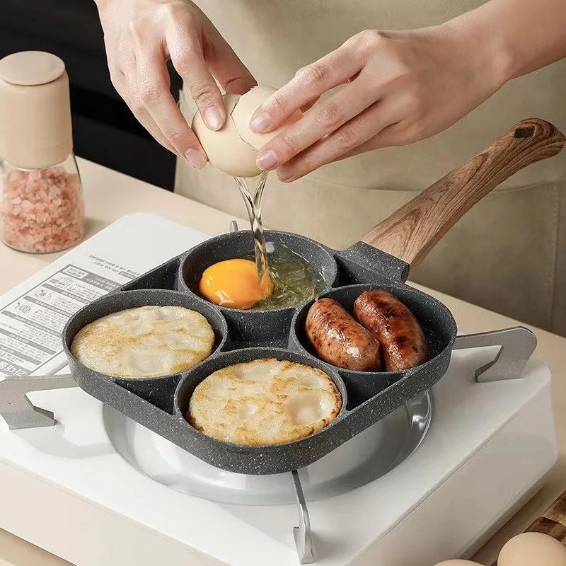 

4 Holes Omelet Pan Thickened Nonstick Egg Omelette Grilled Steak Cooking Pan Hamburger Bread Breakfast Maker Induction Cookware