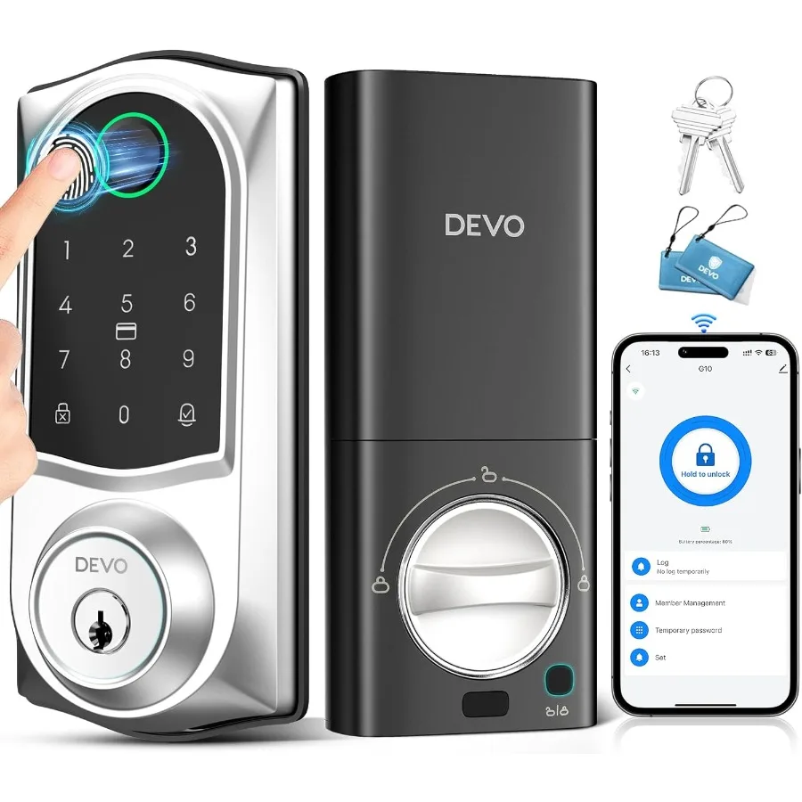 

Умный замок G10 с отпечатком пальца — 6-в-1 Wi-Fi засов, вход без ключа, сертифицированный BHMA, IP54, водонепроницаемый замок для входной двери, пульт дистанционного управления через приложение