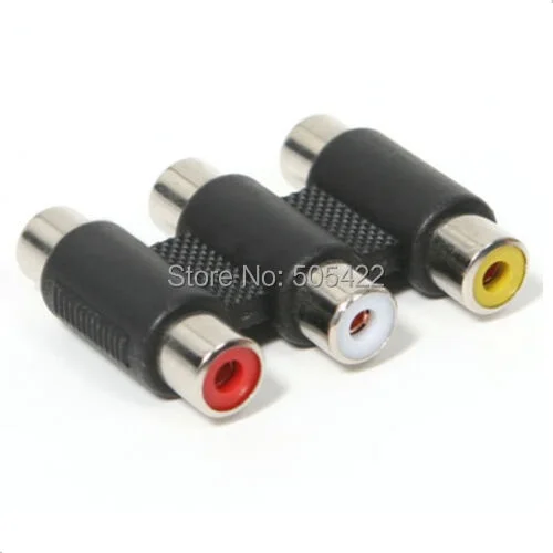 

100pcs/lot 3 RCA Female to Female RCA Adapter Connector Coupler Barrel Jack Extender Audio Video AV Connector