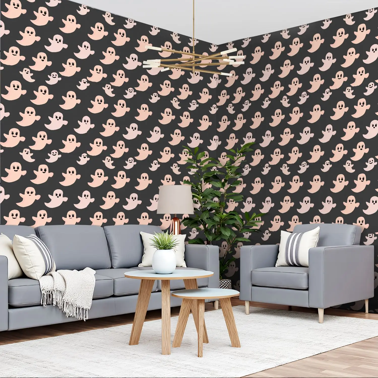 

Мультяшные обои с изображением призраков, 22,83 "X 118", водонепроницаемые обои для гостиной/спальни/ванной комнаты, наклейка на стену из ПВХ