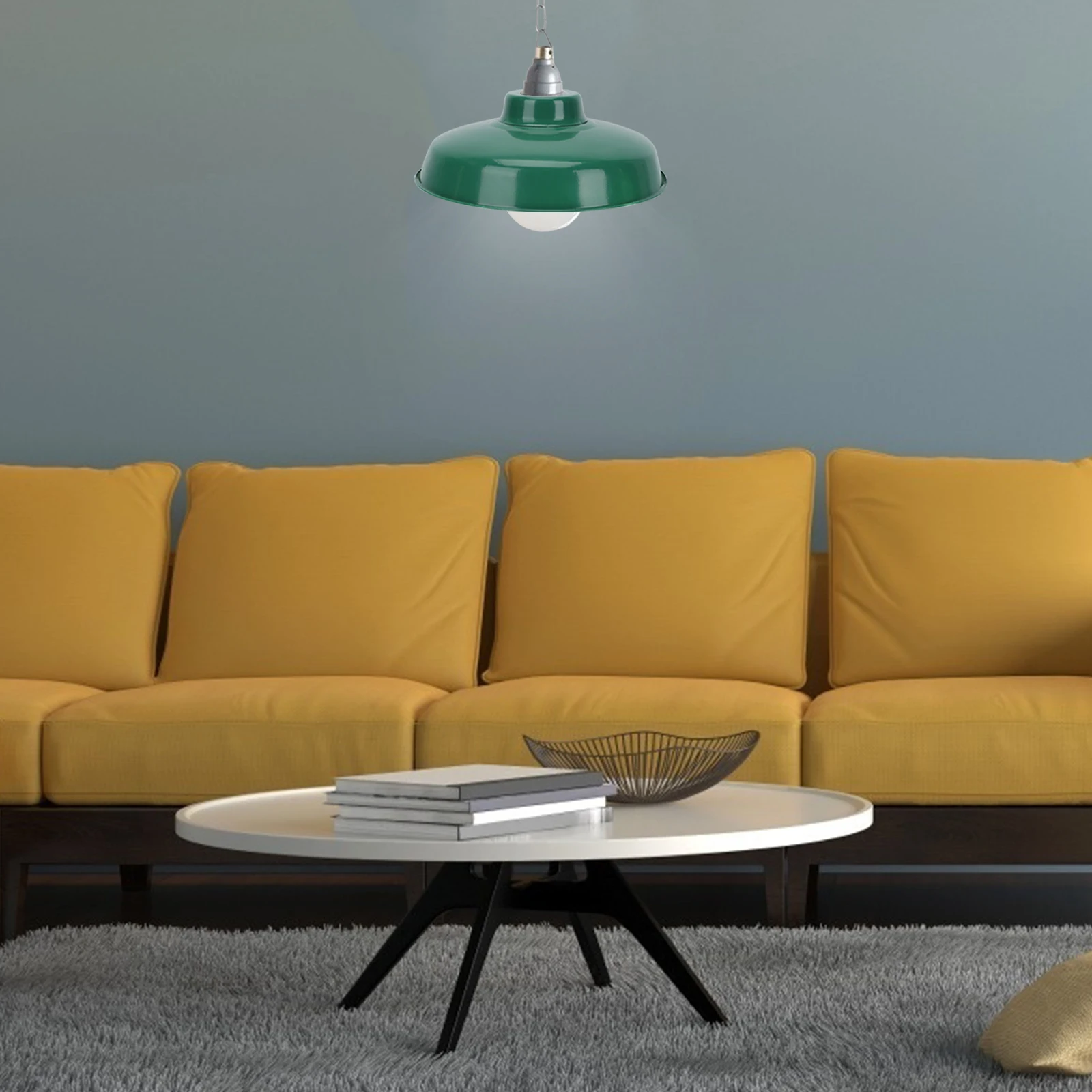 

1 комплект, зеленый эмалевый абажур в стиле ретро, купольный дымоход в винтажном стиле для настенного потолка, подвесной светильник, домашний декор, защита лампы