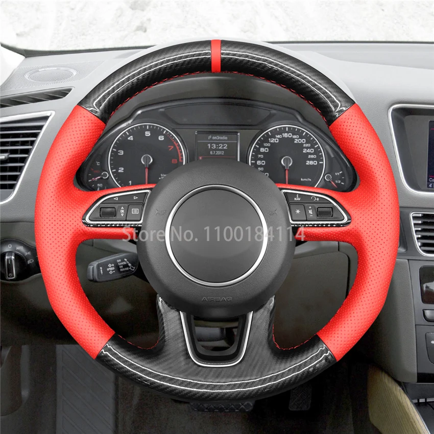 

Hand-Sewn PU Carbon fiber Leather Car Steering Wheel Cover for Audi Q3 (8U) 2011-18 Q5 (8R) 2012-2017 Q7 (4L) 2011-2015 SQ5 (8R)
