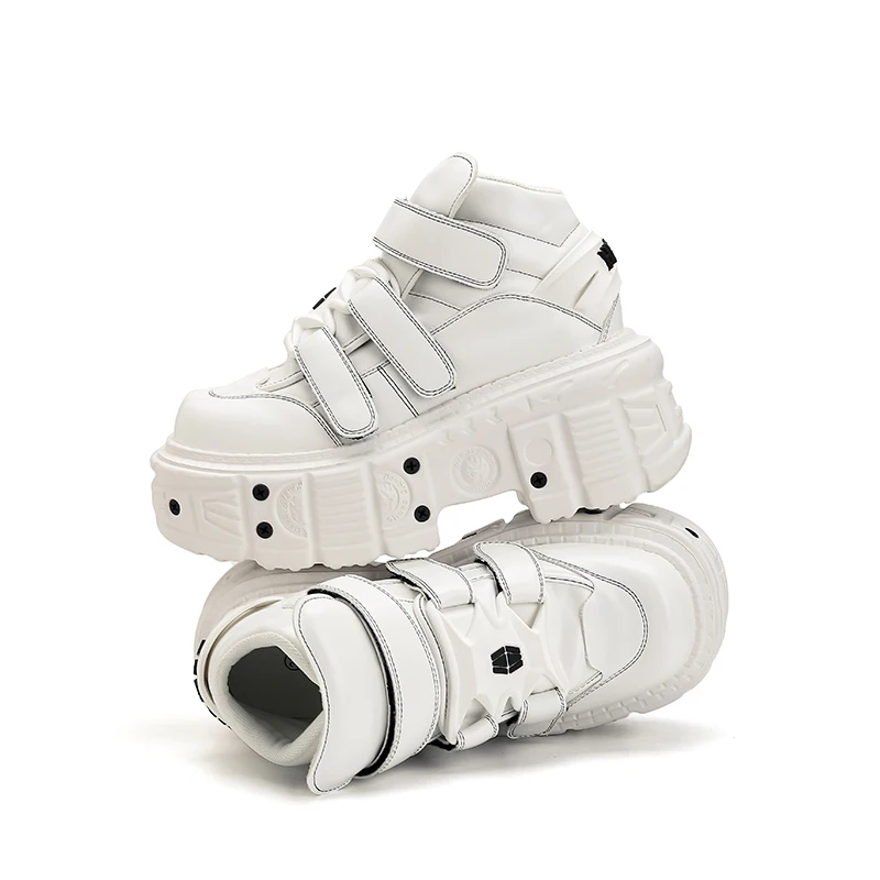 

Gothic Ankle Rock Boots 2025 Woman Sneakers New Punk Style Women Shoes Lace-up Heel Height Platform Shoes Woman Metal Decor