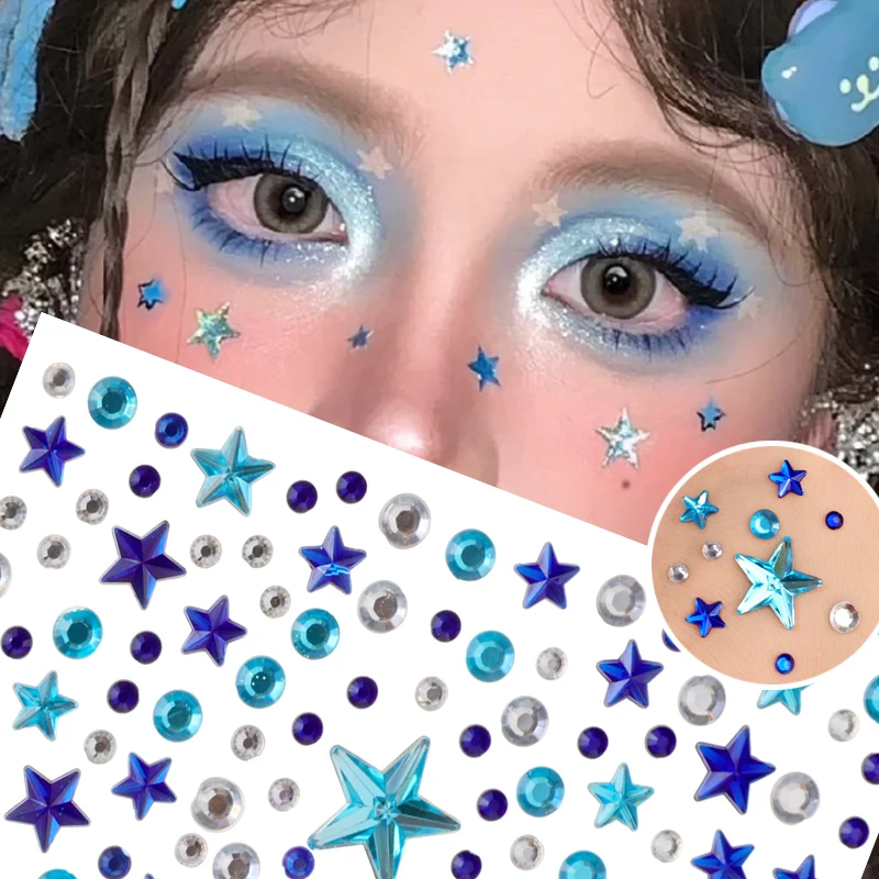 Star Face Eye Stickers Shiny Jewels Stickers Y2K Women Party Stage Cosplay Rhinestone Makeup Temporary Fake Tattoos Decoration