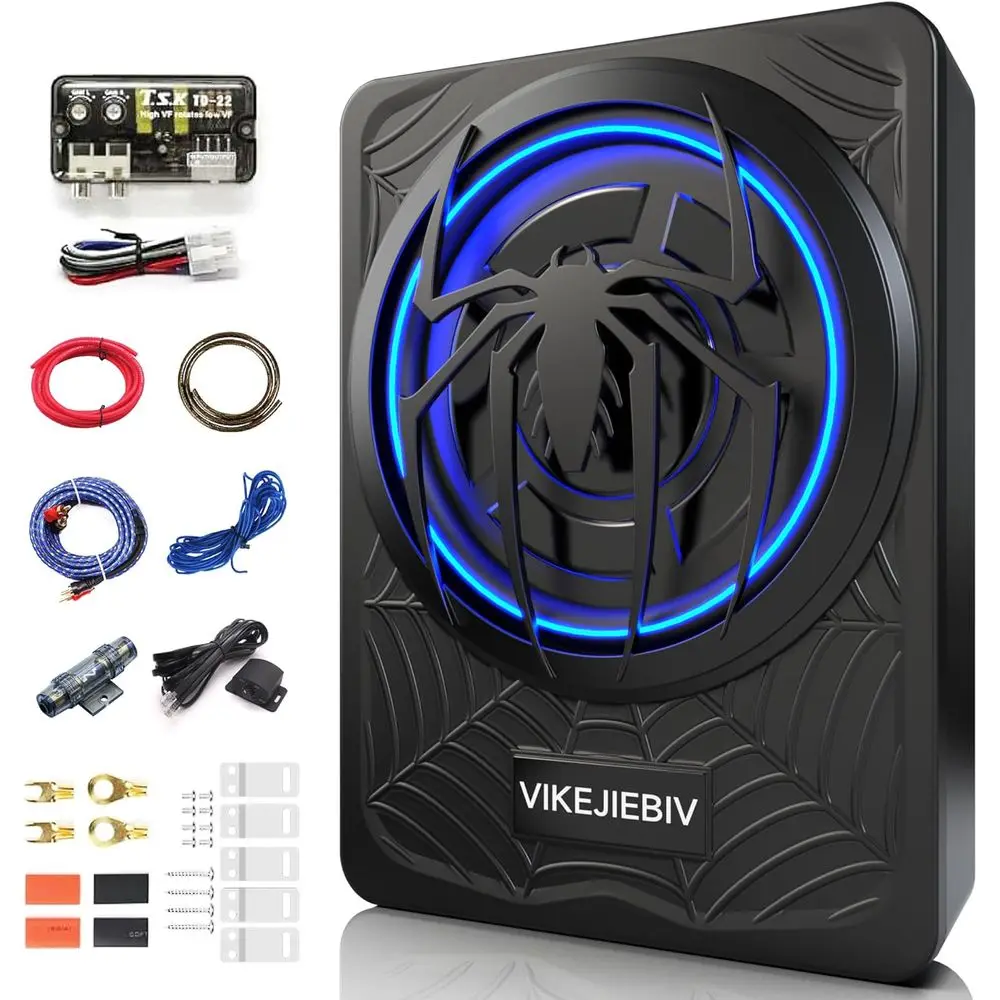 

1200W Subwooer, Slim Underseat Car Subwooer and Amp Package with Ambient Light, Individual Control or Low Pass//Bass, Loud Stere