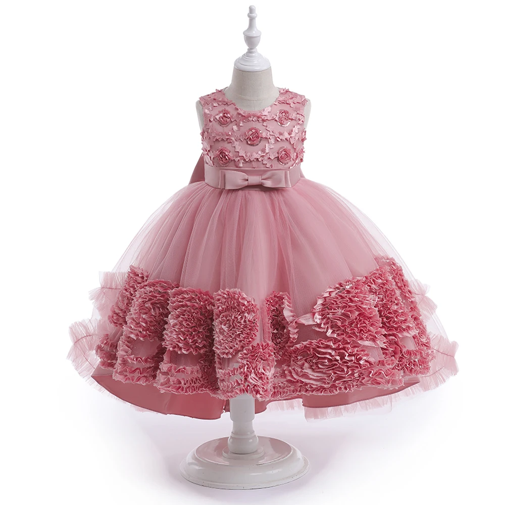 

Elegant Girls Sleeveless Party Dresses With Bow Teens Puffy Christmas Tulle Ball Gown Kids Floral Clothes Daily Holiday Costumes