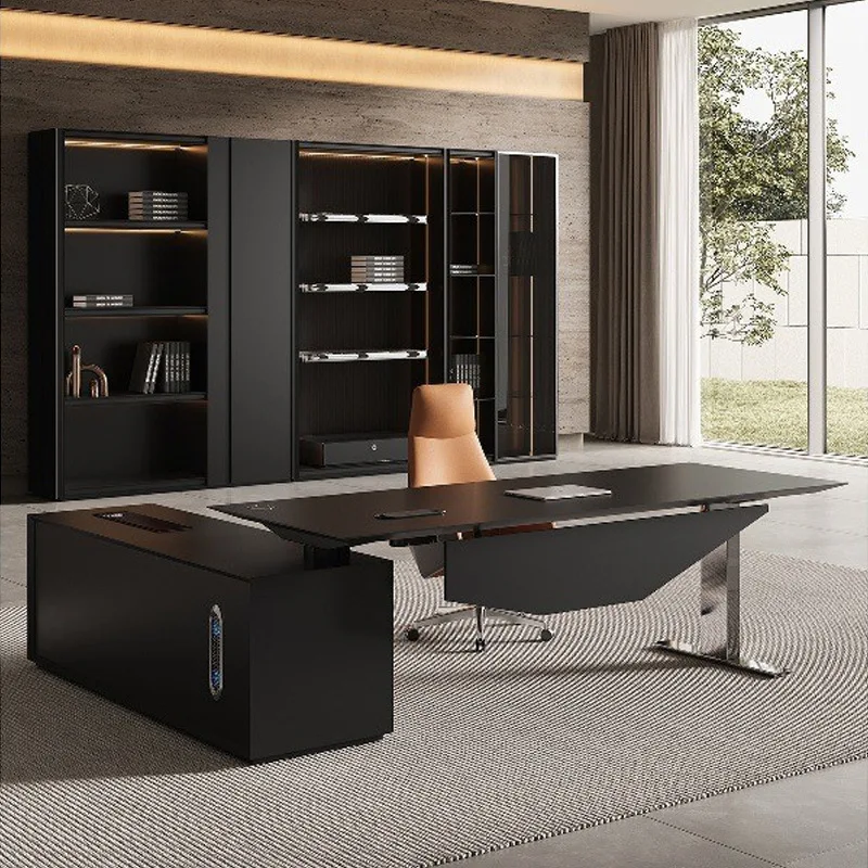 Intelligent lifting boss table desk Italian modern light luxury high-end office leader President table and chair combination