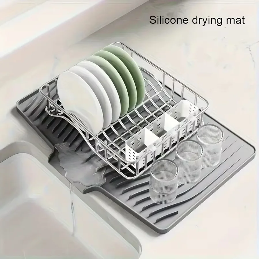 Silicone Angled Drain Mat, A Modern Kitchen Accessory, Easy to Clean, Designed Specifically for Small Kitchens.