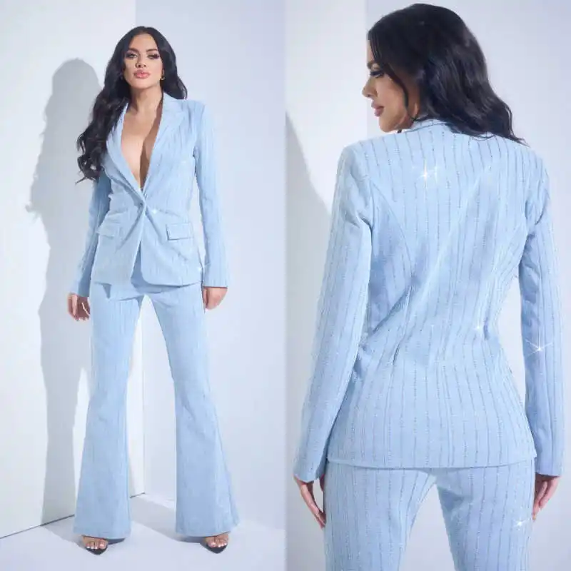Glitter Stripes Women Blazer Sets Plus Size Lady Graduation Ceremony Attire Birthday Party Wear 2 Pieces Customized