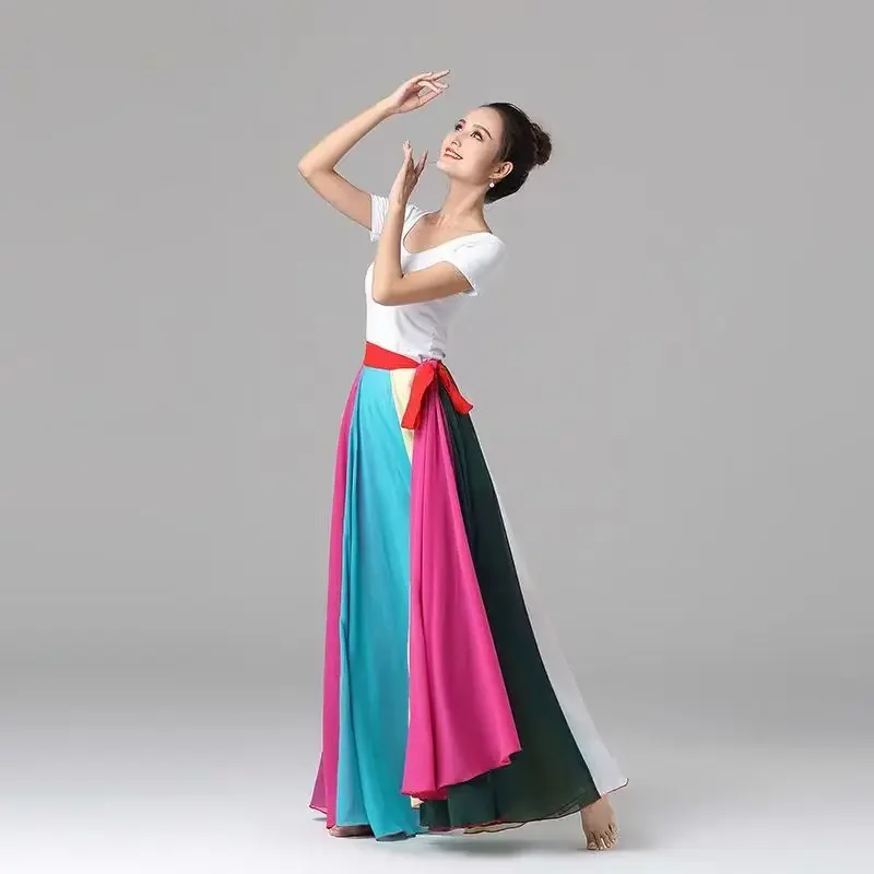 720 degree 8-color Patchwork Single Layer Chiffon Classical Dance Large Swing Bullfighting Flamenco Dance Lace Up Rainbow Skirt