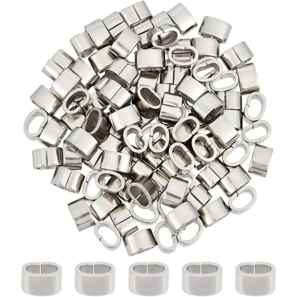 100pcs 5x8mm 304 Stainless Steel Rectangle Slide Charm Large Hole Slider Loose Beads Leather Cord Link Connector Bead