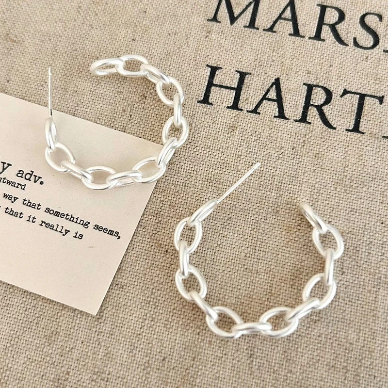 

PONYKISS 925 Sterling Silver 18K Gold Matte Chain Letter C Stud Earrings for Women Minimalist Fine Jewelry Trendy Accessories