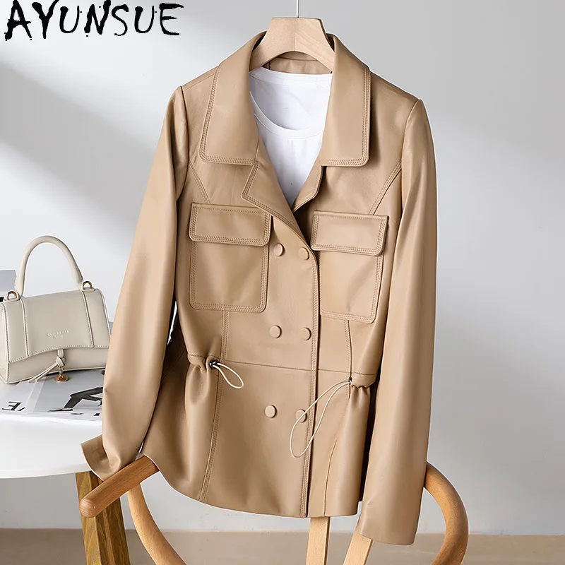 AYUNSUE Genuino Giacca di Pelle Delle Donne 2025 Vera Pelle di Pecora Moto Cappotto Delle Donne Vestiti di Autunno Nuovo in Capispalla Jaqueta De Couro