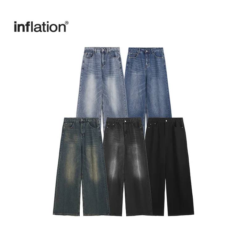 INFLATION Classic Floor-Length Pants American High Street Washed Denim Jeans