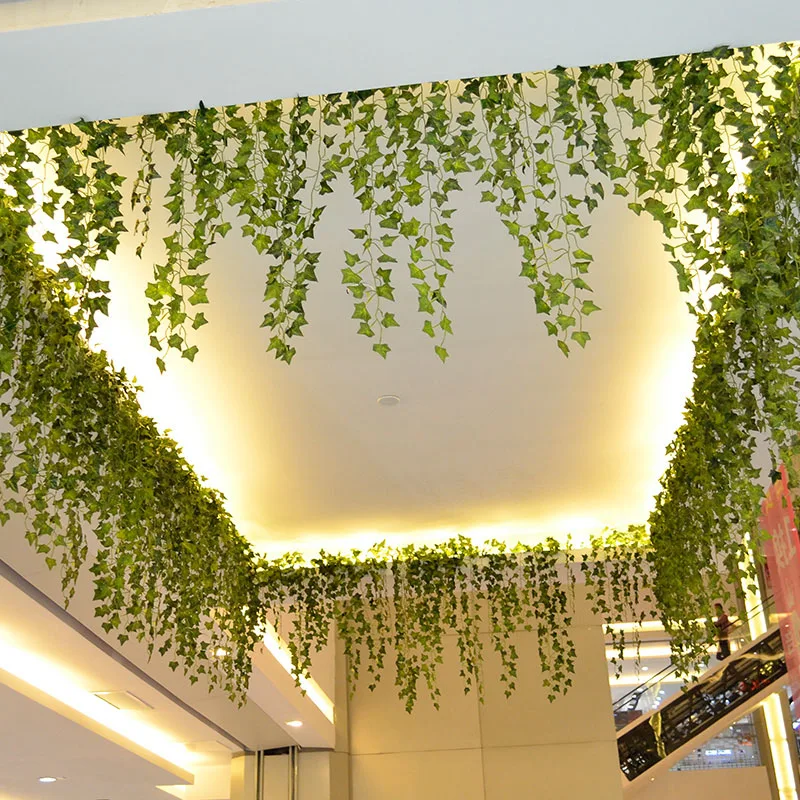 2.3m Silk Leaves Fake Creeper Green Leaf Ivy Vine 1/2/3m LED String Lights Decor For Wedding Party Hanging Garland Home Garden