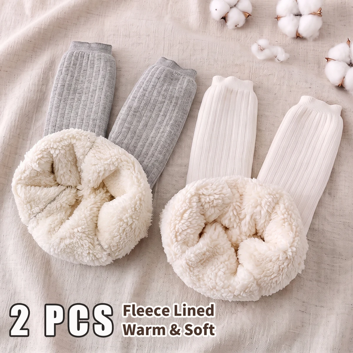 2PCS Toddler Girls Fleece Lined Leggings, Winter Thick Ribbed Warm Full Length Pants for Kids