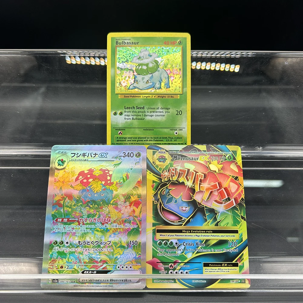 

Anime PTCG TCG Venusaur Evolution Collectible Card Ex DIY Bulbasaur Japanese & English Holo Foil Trading Collectible Cards