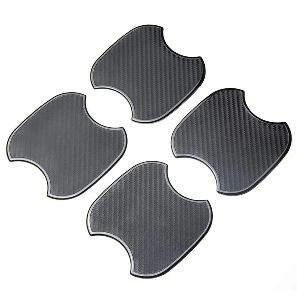 4Pcs Universal TPU 3D Carbon Fiber Texture Car Door Handle Bowl Paint Scratch Personalize Protective Pad Sticker