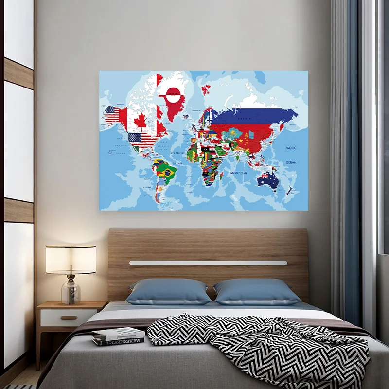 The World Map 120x80cm cetakan lukisan kain dekoratif gambar Poster seni ruang tamu dekorasi dinding perlengkapan sekolah