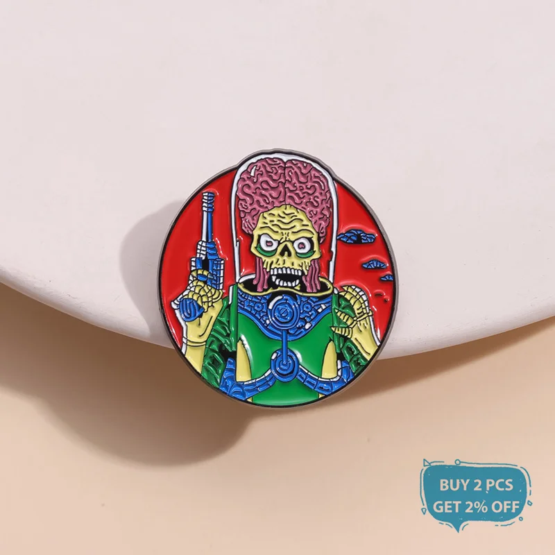 Cartoon Mars Attacks Brain Alien Enamel Pin Science Fiction Film Brooch Lapel Backpack Badge Halloween Jewelry Accessories