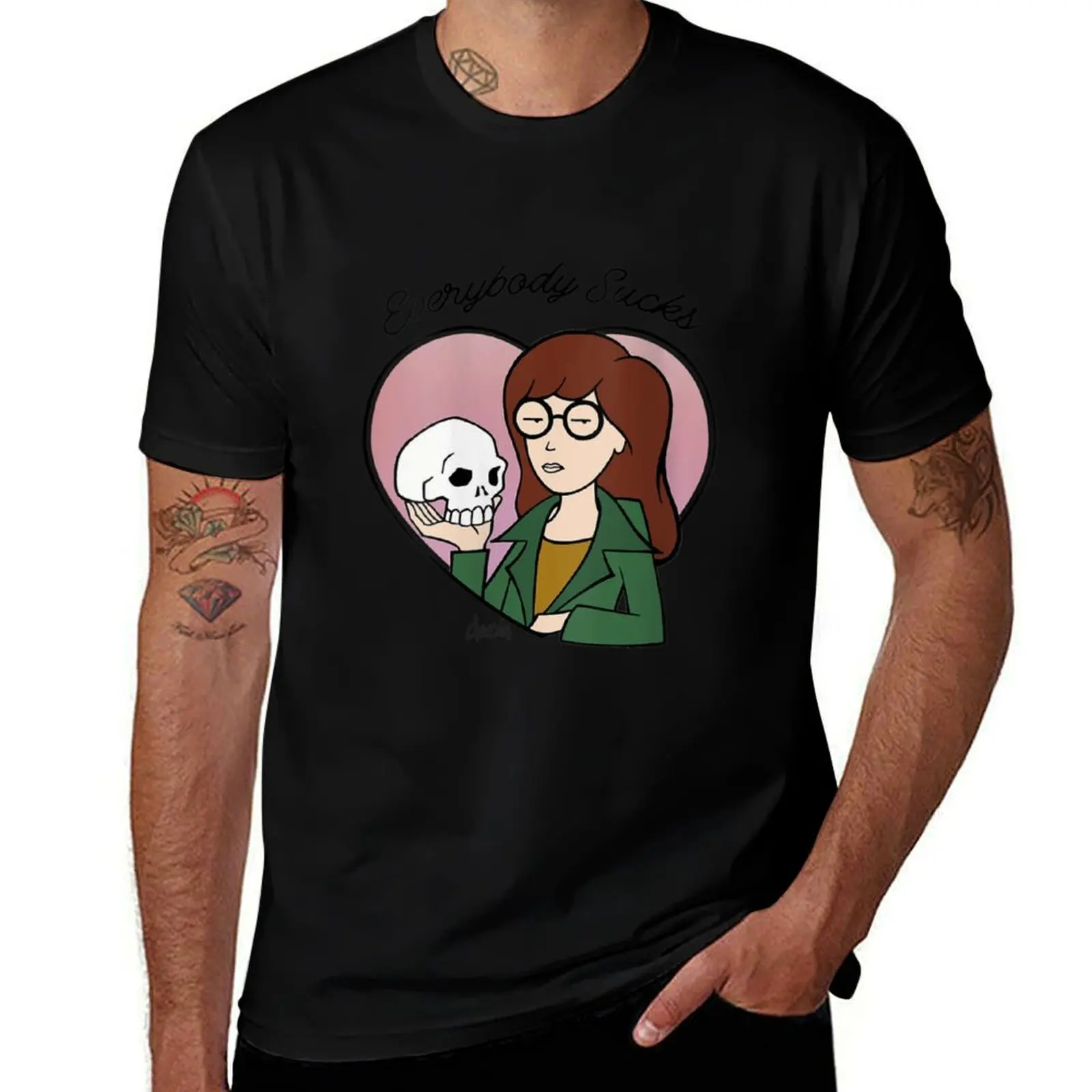 

Womens Daria Everybody Sucks Macbeth Skull Heart Full Color T-Shirt t shirts for man cotton T-Shirt