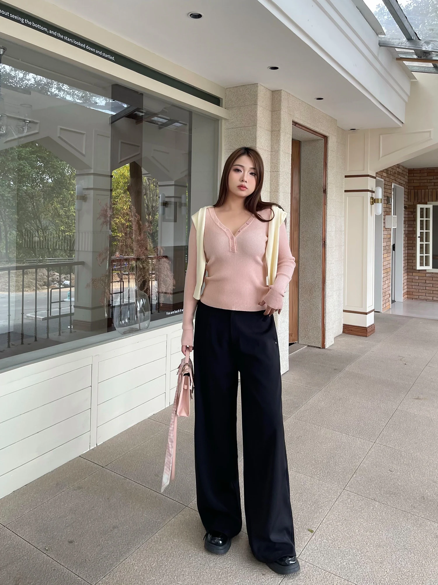 

Loose High Waist Straight Leg Bla Workwear Pants Women plus Size Comfortable Spor Casual Trousers Street Sle Polyester ...