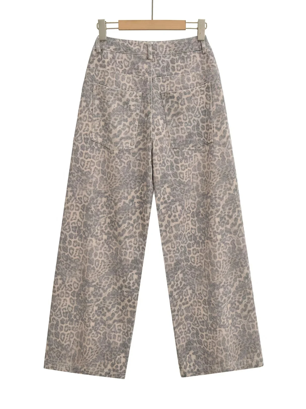 Retro American Washed Leopard Print Loose Wide Leg Casual Pants Women's Small Size Slimming Long Trousers High Waist Button C...