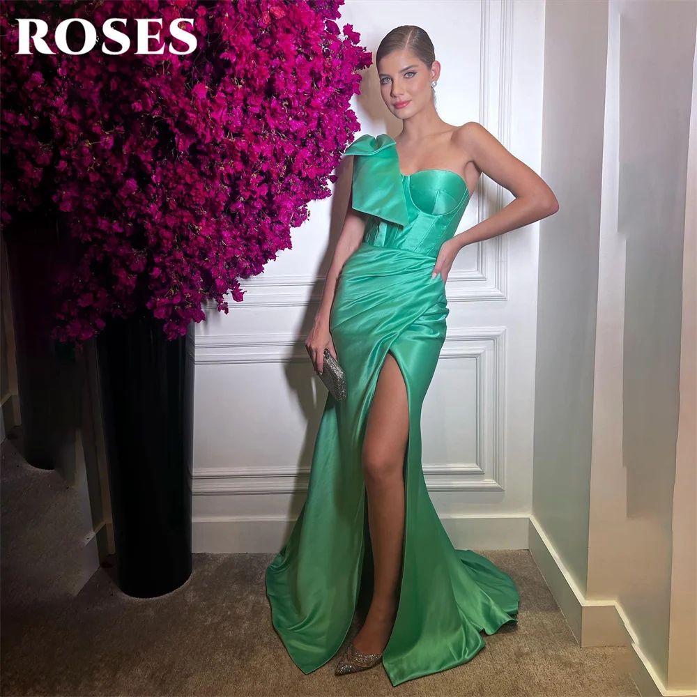 

ROSES Mermaid Sexy Long Party Dress Vintage One Shoulder Night Dress Stain Celebrity Dress With Side Split vestidos de fiesta