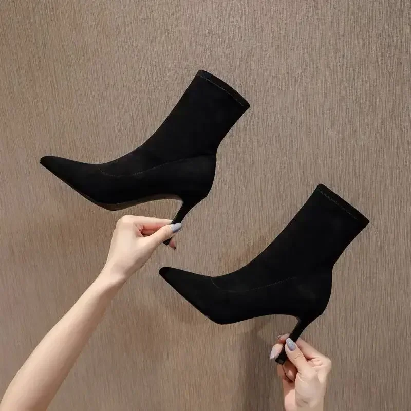 Botas sexis de tacón hasta el tobillo para mujer, botines de tacón muy alto, botas en oferta, novedad en zapatos cortos de diseñador de lujo Y2k Pu para mujer