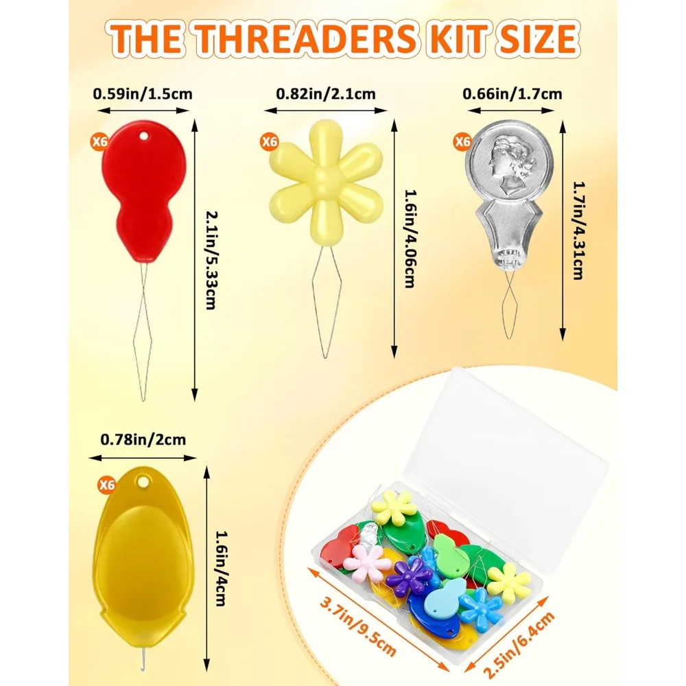 24 PCS Needle Threaders Kit, 4 Types, for Hand/Machine Sewing, w/ Clear Box.