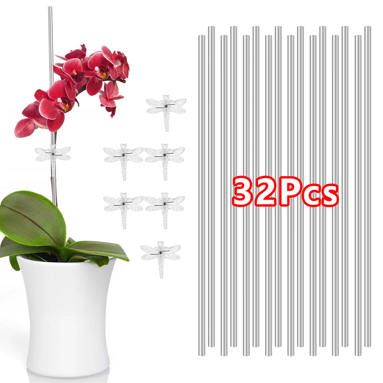 15.7 Inch Plant Stake Transparent Acrylic Potted Plant Support Stake Garden Plant Support Stand with Dragonfly Orchid Clamp