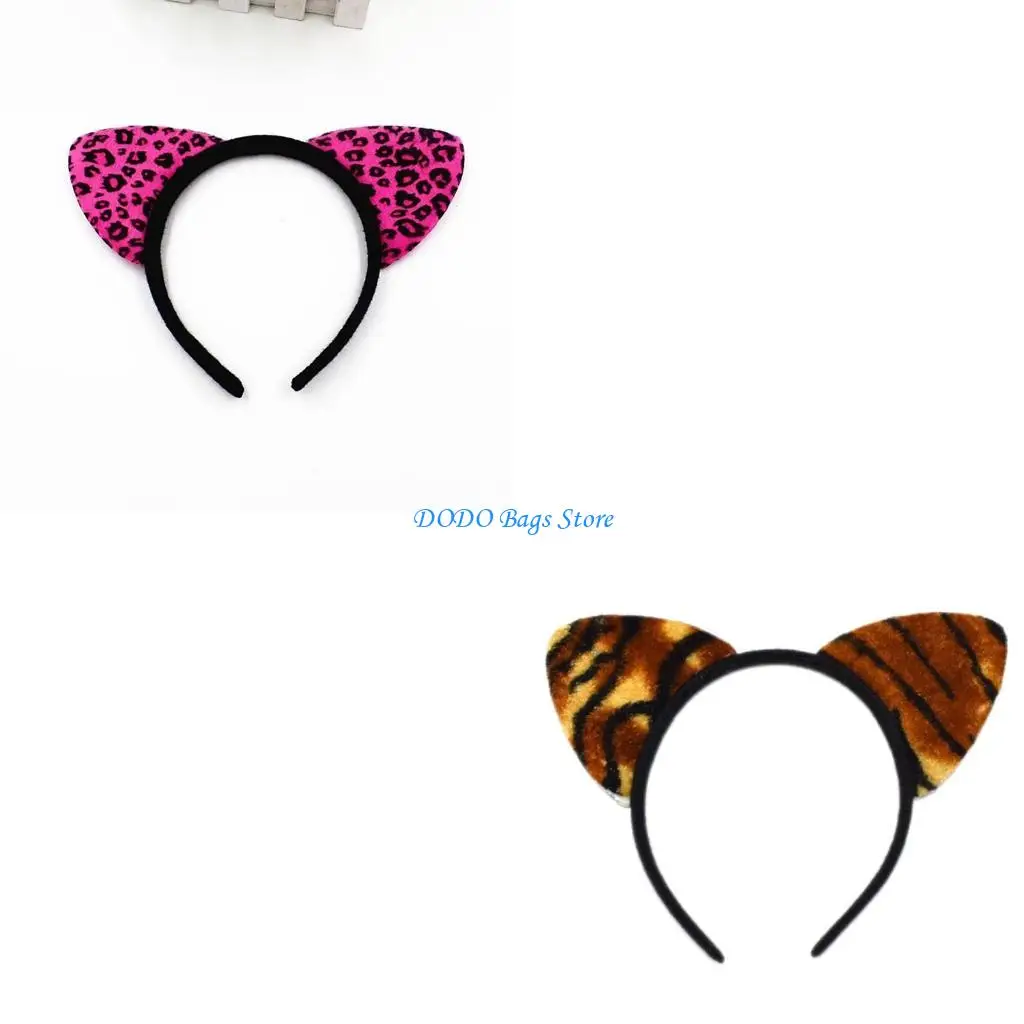 

Leopard Cats Ear Headband Night Party Anime Cow Print Hairband Girl