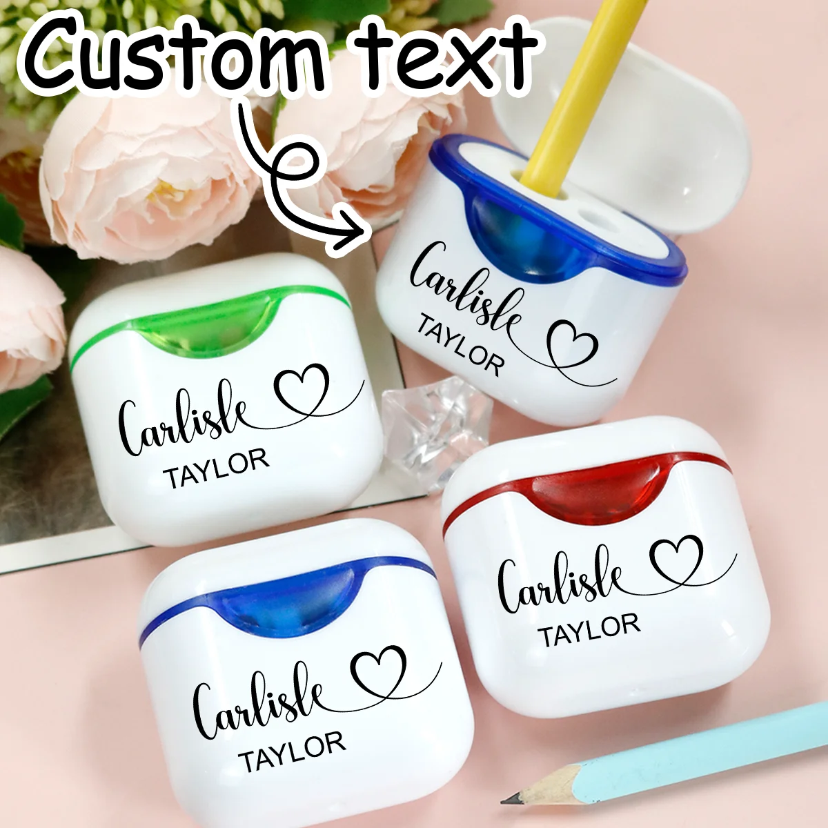 Custom Name Pencil Sharpener, Personalized Pencil Sharpener for Kids, Customized Double-Head Manual Pencil Sharpener