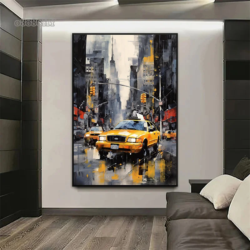 Taxi in New York City Abstract Art Canvas Painting Print Poster Wall Art Mural Pictures for Living Room Home Decoration Painting