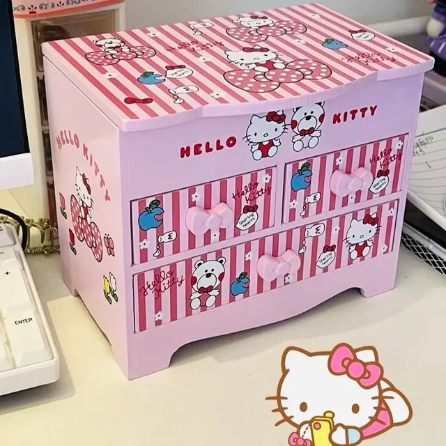 Sanrio Hellokitty Wooden Storage Box with Cosmetic Mirror Girl
