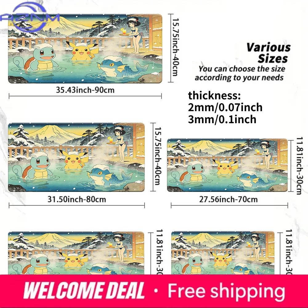 Pokemon Onsen Hot Spring Theme Mouse Pad Anime Pikachu Squirtle Vaporeon Design Non-Slip Gaming Desk Mat Multi-Size Optional
