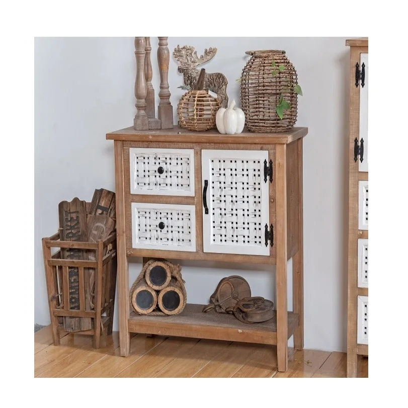 China Curio Antique White Brown Wooden Cabinet Kitchen Cupboard Storage Bins Furniture Living Room Cabinets with Shelf